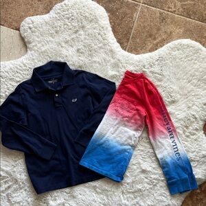 Vineyard Vines Kids Navy Polo and Red-White-Blue Long Sleeve